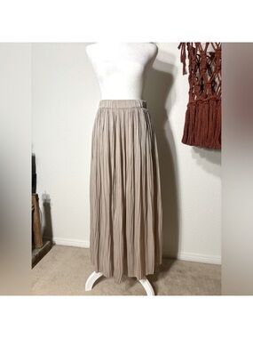 Pleated Taupe Maxi Skirt - Brand Not Visible